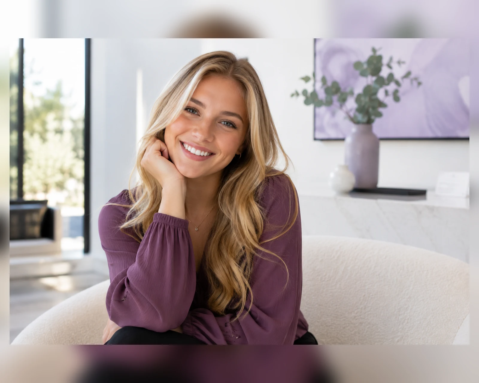 Smiling woman with bright teeth in a dental office
